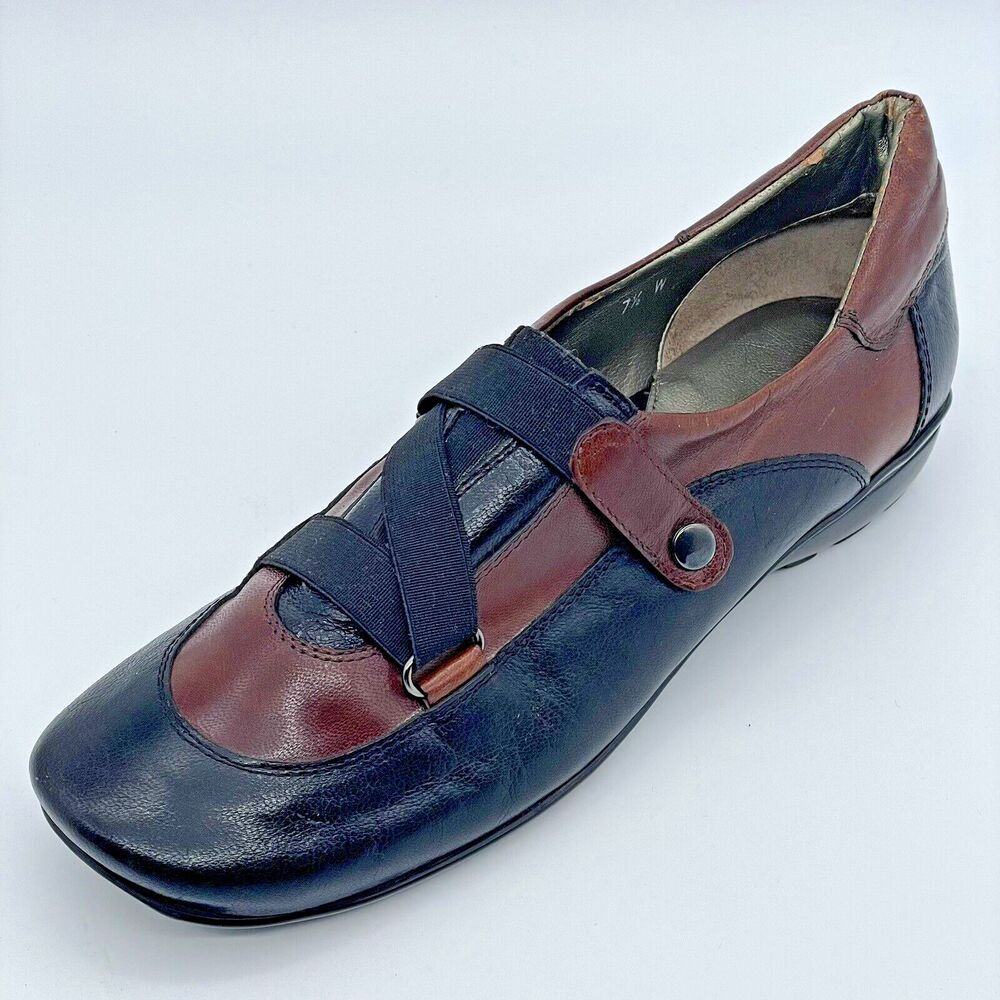 Sesto Meucci Leather Slip On Flat Shoes Women's 7.5 W Black Brown Made in Italy